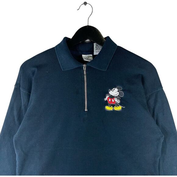 Vintage Disney Mickey Mouse Logo 1/4 Zip Collared Sweatshirt - Picture 2 of 8